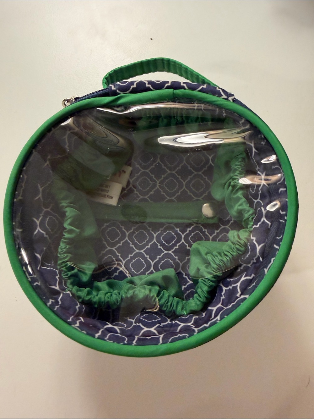 Round Clear Jewelry Orangizer Travel Case in Green and Navy